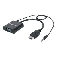 Manhattan HDMI auf VGA-Konverter, HDMI-Stecker auf VGA-Buchse, mit Audio, optionaler USB Micro-B-Stromport, schwarz - Video- / Audio-Adapter - HDMI männlich zu HD-15 (VGA)