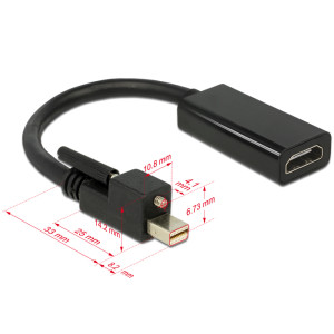Delock Adapter mini Displayport 1.2 male with screw > HDMI female 4K Active black