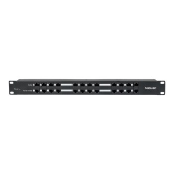 Intellinet PoE Patch Panel, 24 Port Patch Panel with 12 port RJ45 Data In and 12 port RJ45 Data and Power Out, Passive Power over Ethernet Delivered on 12 Ports, 1U, CAT5e