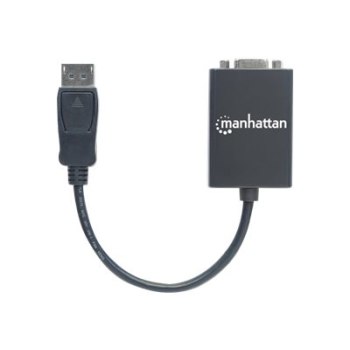 Manhattan DisplayPort to VGA HD15 Converter Cable, 15cm, Male to Female, Active, Equivalent to Startech DP2VGA2, DP With Latch, Black, Lifetime Warranty, Polybag