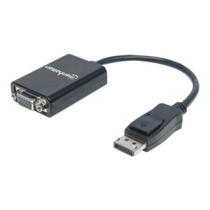 Manhattan DisplayPort to VGA HD15 Converter Cable, 15cm, Male to Female, Active, Equivalent to Startech DP2VGA2, DP With Latch, Black, Lifetime Warranty, Polybag