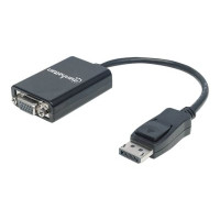 Manhattan DisplayPort to VGA HD15 Converter Cable, 15cm, Male to Female, Active, Equivalent to Startech DP2VGA2, DP With Latch, Black, Lifetime Warranty, Polybag