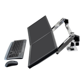 Ergotron LX Dual Side-by-Side Arm - Befestigungskit (Spannbefestigung für Tisch, Tischplattenbohrung, Stange, 2 Gelenkarme, 2 Erweiterungsklammern, T-Halterung, Basis)