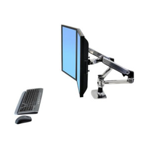 Ergotron LX Dual Side-by-Side Arm - Befestigungskit (Spannbefestigung für Tisch, Tischplattenbohrung, Stange, 2 Gelenkarme, 2 Erweiterungsklammern, T-Halterung, Basis)