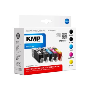 KMP MULTIPACK C107BKXV - 5er-Pack - Hohe Ergiebigkeit - Schwarz, Gelb, Cyan, Magenta - kompatibel - Tintenpatrone (Alternative zu: Canon CLI-571BKXL, Canon CLI-571YXL, Canon PGI-570PGBKXL, Canon CLI-571MXL, Canon CLI-571CXL, Canon 0332C001, Canon 0331C001