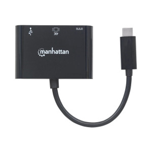 Manhattan USB-C Dock/Hub, Ports (x3): HDMI, USB-A and USB-C, 5 Gbps (USB 3.2 Gen1 aka USB 3.0), With Power Delivery (60W) to USB-C Port (Note additional USB-C wall charger and USB-C cable needed), Equivalent to Startech CDP2HDUACP, Black, 3 Year Warranty,