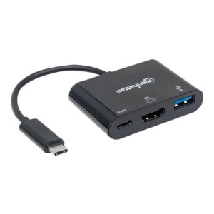 Manhattan USB-C Dock/Hub, Ports (x3): HDMI, USB-A and USB-C, 5 Gbps (USB 3.2 Gen1 aka USB 3.0)