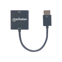 Manhattan DisplayPort 1.2a to DVI-D 24+1 Adapter Cable, 1080p@60Hz, 23cm, Male to Female, Active, Compatible with DVD-D, Black, Three Year Warranty, Polybag - Videoadapter - Dual Link - DisplayPort (M)