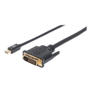 Manhattan Mini DisplayPort 1.2a to DVI-D 24+1 Cable, 1080p@60Hz, 1.8m, Male to Male, Compatible with DVD-D, Black, Lifetime Warranty, Polybag - Adapterkabel - Mini DisplayPort (M)