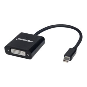 Manhattan Mini DisplayPort 1.2a to DVI-I Dual-Link Adapter Cable, 4K@30Hz, Active, 19.5cm, Male to Female, Compatible with DVD-D, Black, Three Year Warranty, Polybag