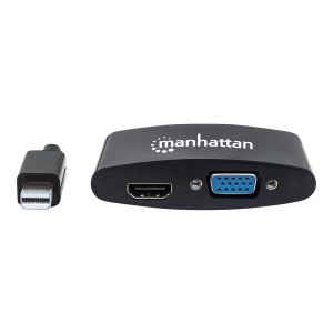 Manhattan Mini DisplayPort 1.2 to HDMI or VGA Adapter Cable (2-in-1), 25cm, Black, Passive, Male to Female, HDMI 4K@30Hz, VGA@60Hz, Note: Only One Port can be used at a time, Lifetime Warranty, Blister