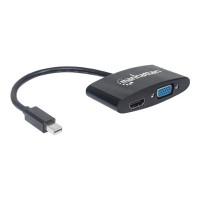 Manhattan Mini DisplayPort 1.2 to HDMI or VGA Adapter Cable (2-in-1), 25cm, Black, Passive, Male to Female, HDMI 4K@30Hz, VGA@60Hz, Note: Only One Port can be used at a time, Lifetime Warranty, Blister