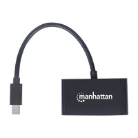 Manhattan Mini DisplayPort 1.2 to HDMI or VGA Adapter Cable (2-in-1), 25cm, Black, Passive, Male to Female, HDMI 4K@30Hz, VGA@60Hz, Note: Only One Port can be used at a time, Lifetime Warranty, Blister