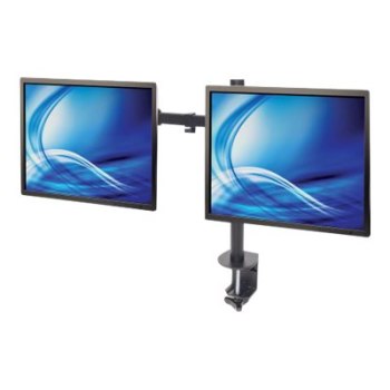 Manhattan TV & Monitor Mount, Desk, Full Motion, 2 Screens, Screen Sizes: 10-27", Black, Clamp Assembly, Dual Screen, VESA 75x75 to 100x100mm, Max 8kg (each), Lifetime Warranty - Befestigungskit - für 2 LCD-Displays - Stahl - Schwarz - Bildschirmgröße: 33