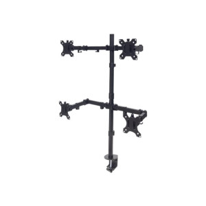 Manhattan TV & Monitor Mount, Desk, Double-Link Arms, 4 screens, Screen Sizes: 10-27", Black, Stand or Clamp Assembly, Quad Screens, VESA 75x75 to 100x100mm, Max 8kg (each), Lifetime Warranty