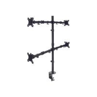 Manhattan TV & Monitor Mount, Desk, Double-Link Arms, 4 screens, Screen Sizes: 10-27", Black, Stand or Clamp Assembly, Quad Screens, VESA 75x75 to 100x100mm, Max 8kg (each), Lifetime Warranty