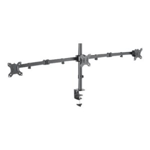 Manhattan TV & Monitor Mount, Desk, Double-Link Arms, 3 screens, Screen Sizes: 10-27", Black, Clamp Assembly, Triple Screen, VESA 75x75 to 100x100mm, Max 7kg (each), Lifetime Warranty - Befestigungskit (C-Klammer, Schrauben, doppelstrebiger Schwenkarm, Rä