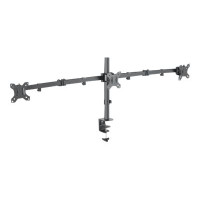 Manhattan TV & Monitor Mount, Desk, Double-Link Arms, 3 screens, Screen Sizes: 10-27", Black, Clamp Assembly, Triple Screen, VESA 75x75 to 100x100mm, Max 7kg (each), Lifetime Warranty