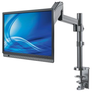 Manhattan TV & Monitor Mount, Desk, Full Motion (Gas Spring), 1 screen, Screen Sizes: 10-27", Black, Clamp or Grommet Assembly,VESA 75x75 to 100x100mm, Max 8kg, Lifetime Warranty - Befestigungskit (Spannbefestigung für Tisch, Schwenkarm, Klammerbasis, Gas