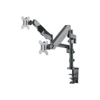 Manhattan TV & Monitor Mount, Desk, Full Motion (Gas Spring), 2 screens, Screen Sizes: 10-27", Black, Clamp or Grommet Assembly, Dual Screen, VESA 75x75 to 100x100mm, Max 8kg (each), Lifetime Warranty