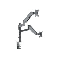 Manhattan TV & Monitor Mount, Desk, Full Motion (Gas Spring), 2 screens, Screen Sizes: 10-27", Black, Clamp or Grommet Assembly, Dual Screen, VESA 75x75 to 100x100mm, Max 8kg (each), Lifetime Warranty - Befestigungskit (Spannbefestigung für Tisch, Dual-Sc