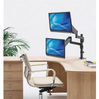 Manhattan TV & Monitor Mount, Desk, Full Motion (Gas Spring), 2 screens, Screen Sizes: 10-27", Black, Clamp or Grommet Assembly, Dual Screen, VESA 75x75 to 100x100mm, Max 8kg (each), Lifetime Warranty - Befestigungskit (Spannbefestigung für Tisch, Dual-Sc