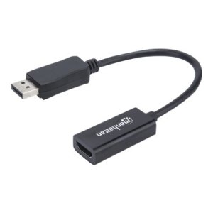 Manhattan DisplayPort 1.1 to HDMI Adapter Cable, 1080p@60Hz, Male to Female, Black, DP With Latch, Not Bi-Directional, Three Year Warranty, Polybag