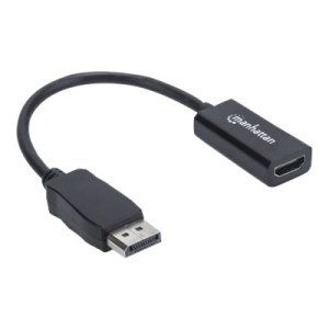 Manhattan DisplayPort 1.1 to HDMI Adapter Cable, 1080p@60Hz, Male to Female, Black, DP With Latch, Not Bi-Directional, Three Year Warranty, Polybag