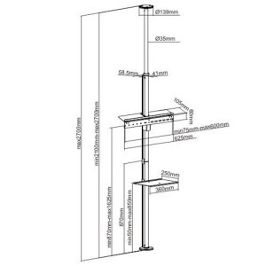 TECHly ICA-TR32 - Befestigungskit (Regal, Boden-zu-Decke-Befestigung, VESA-Halterung) - für Flachbildschirm - Aluminium - schwarz und grau - Bildschirmgröße: 94-177.8 cm (37"-70")