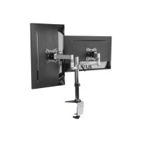 LogiLink Dual monitor desk mount - Befestigungskit - einstellbarer Arm - für 2 Monitore - Aluminium, Stahl - metallisch grau - Bildschirmgröße: 33-68.6 cm (13"-27") - Tischmontage