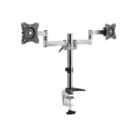 LogiLink Dual monitor desk mount - Befestigungskit - einstellbarer Arm - für 2 Monitore - Aluminium, Stahl - metallisch grau - Bildschirmgröße: 33-68.6 cm (13"-27") - Tischmontage