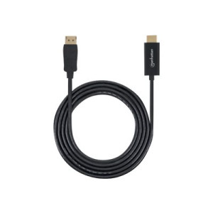 Manhattan DisplayPort 1.1 to HDMI Cable, 1080p@60Hz, 1m, Male to Male, DP With Latch, Black, Not Bi-Directional, Three Year Warranty, Polybag