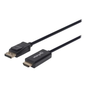 Manhattan DisplayPort 1.1 to HDMI Cable, 1080p@60Hz, 1m, Male to Male, DP With Latch, Black, Not Bi-Directional, Three Year Warranty, Polybag