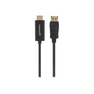 Manhattan DisplayPort 1.1 to HDMI Cable, 1080p@60Hz, 1m, Male to Male, DP With Latch, Black, Not Bi-Directional, Three Year Warranty, Polybag