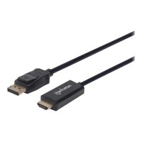 Manhattan DisplayPort 1.1 to HDMI Cable, 1080p@60Hz, 1.8m, Male to Male, DP With Latch, Black, Not Bi-Directional, Three Year Warranty, Polybag