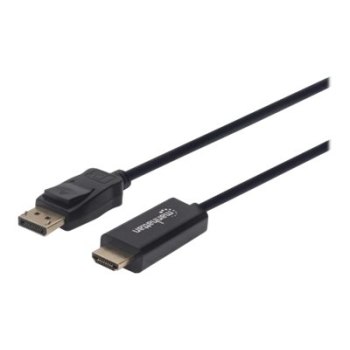 Manhattan DisplayPort 1.1 to HDMI Cable, 1080p@60Hz, 3m, Male to Male, DP With Latch, Black, Not Bi-Directional, Three Year Warranty, Polybag