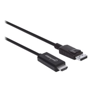 Manhattan DisplayPort 1.2 to HDMI Cable, 4K@60Hz, 3m, Male to Male, DP With Latch, Black, Not Bi-Directional, Three Year Warranty, Polybag