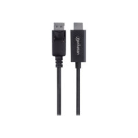 Manhattan DisplayPort 1.2 to HDMI Cable, 4K@60Hz, 3m, Male to Male, DP With Latch, Black, Not Bi-Directional, Three Year Warranty, Polybag