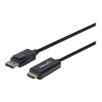 Manhattan DisplayPort 1.2 to HDMI Cable, 4K@60Hz, 1.8m, Male to Male, DP With Latch, Black, Not Bi-Directional, Three Year Warranty, Polybag