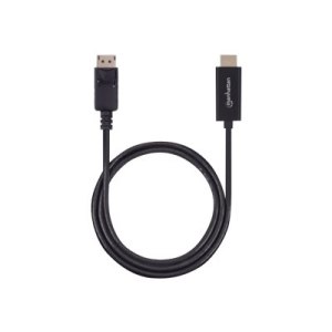 Manhattan DisplayPort 1.2 to HDMI Cable, 4K@60Hz, 1.8m, Male to Male, DP With Latch, Black, Not Bi-Directional, Three Year Warranty, Polybag