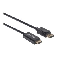 Manhattan DisplayPort 1.2 to HDMI Cable, 4K@60Hz, 1.8m, Male to Male, DP With Latch, Black, Not Bi-Directional, Three Year Warranty, Polybag