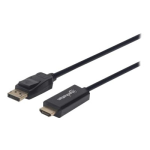 Manhattan DisplayPort 1.2 to HDMI Cable, 4K@60Hz, 1m, Male to Male, DP With Latch, Black, Not Bi-Directional, Three Year Warranty, Polybag