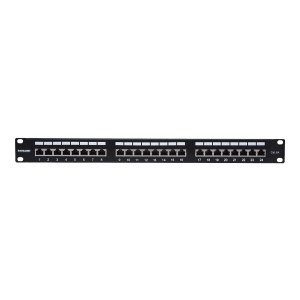 Intellinet 24-Port Cat6a Patchpanel, geschirmt, 24 Ports, FTP, 1 HE, Klemmleisten mit 90 Grad abgewinkelten Kabeleinführungen, schwarz - Patch Panel - CAT 6a - FTP - RJ-45 X 24 - Schwarz - 1U - 48.3 cm (19")