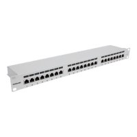 Intellinet 24-Port Cat6a Patchpanel, geschirmt, 24 Ports, FTP, 1 HE, Klemmleisten mit 90 Grad abgewinkelten Kabeleinführungen, grau - Patch Panel - CAT 6a - FTP - RJ-45 X 24 - Grau - 1U - 48.3 cm (19")