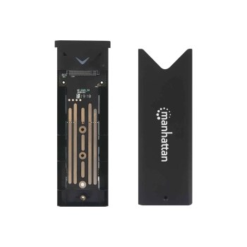 Manhattan M.2 NVMe SSD Enclosure, USB-C Female Connection, 10 Gbps (USB 3.2 Gen2 aka USB 3.1), UASP-compliant, SuperSpeed+ USB, Aluminum, Black, Three Year Warranty, Box - Speichergehäuse - M.2 - M.2 Card / SATA 6Gb/s - 10 Gbit/s - USB 3.2 (Gen 2) - Schwa