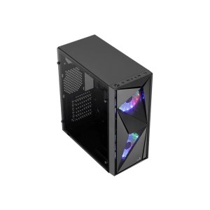 AeroCool Glider - Tempered Glass Edition - Tower - ATX - Seitenteil mit Fenster (gehärtetes Glas) - keine Spannungsversorgung (ATX) - Schwarz - USB/Audio