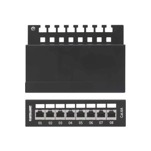 Intellinet Patch Panel, Cat6a, FTP, 8-Port, Desktop, Shielded, 90° Top-Entry Punch Down Blocks, Black