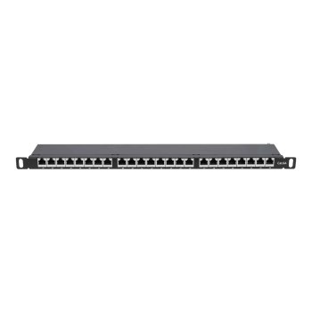 Intellinet Patch Panel, Cat6a, FTP, 24-Port, 19", 0.5U, Shielded, 90° Top-Entry Punch Down Blocks, Black