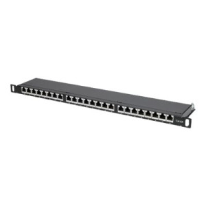 Intellinet Patch Panel, Cat6a, FTP, 24-Port, 19", 0.5U, Shielded, 90° Top-Entry Punch Down Blocks, Black