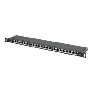 Intellinet Patch Panel, Cat6a, FTP, 24-Port, 19", 0.5U, Shielded, 90° Top-Entry Punch Down Blocks, Black - Patch Panel - Rack montierbar - CAT 6a - FTP - RJ-45 X 24 - Schwarz - 0.5U - 48.3 cm (19")